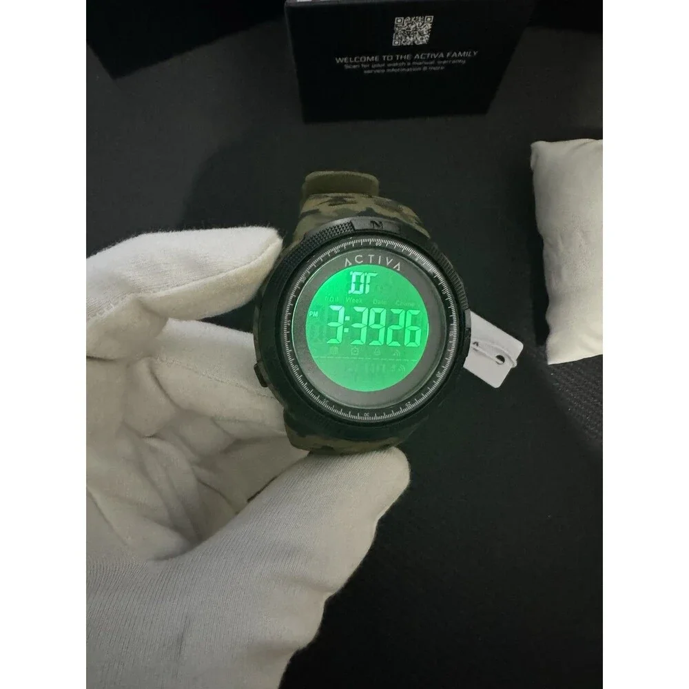 Men’s Camo Activa Digital Quartz Sport Watch Rubber Strap 50mm case Backlight